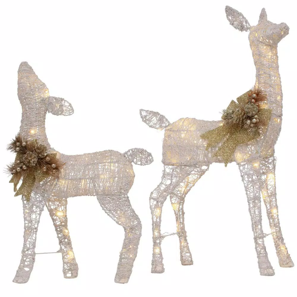 Home Accents Holiday 3 ft LED Lighted White Deer and Doe Set