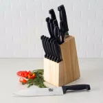Home Basics 15-Piece Stainless Steel Knife Set with Wooden Display Block thumbnail 1