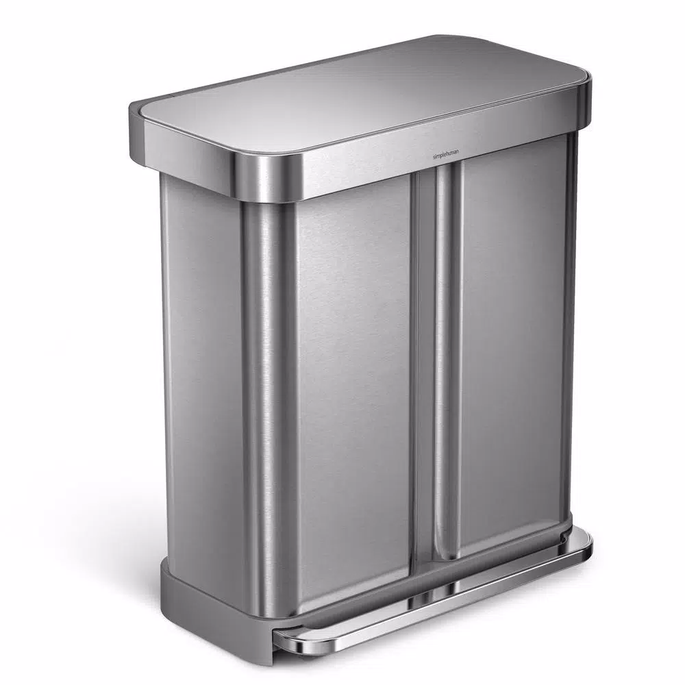 simplehuman 15 Gallon Dual Compartment Stainless Steel Step Trash Can and Recycling Bin