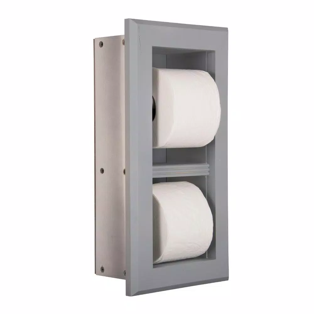 Unbranded Newton Recessed Toilet Paper Holder with Bevel Frame, Solid Pine, Gray