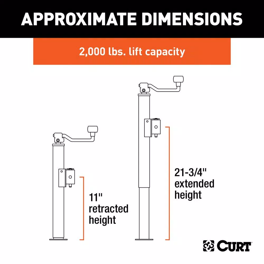 CURT Pipe-Mount Swivel Trailer Jack with Top Handle, 2,000 lbs. Capacity, 10 in. Travel
