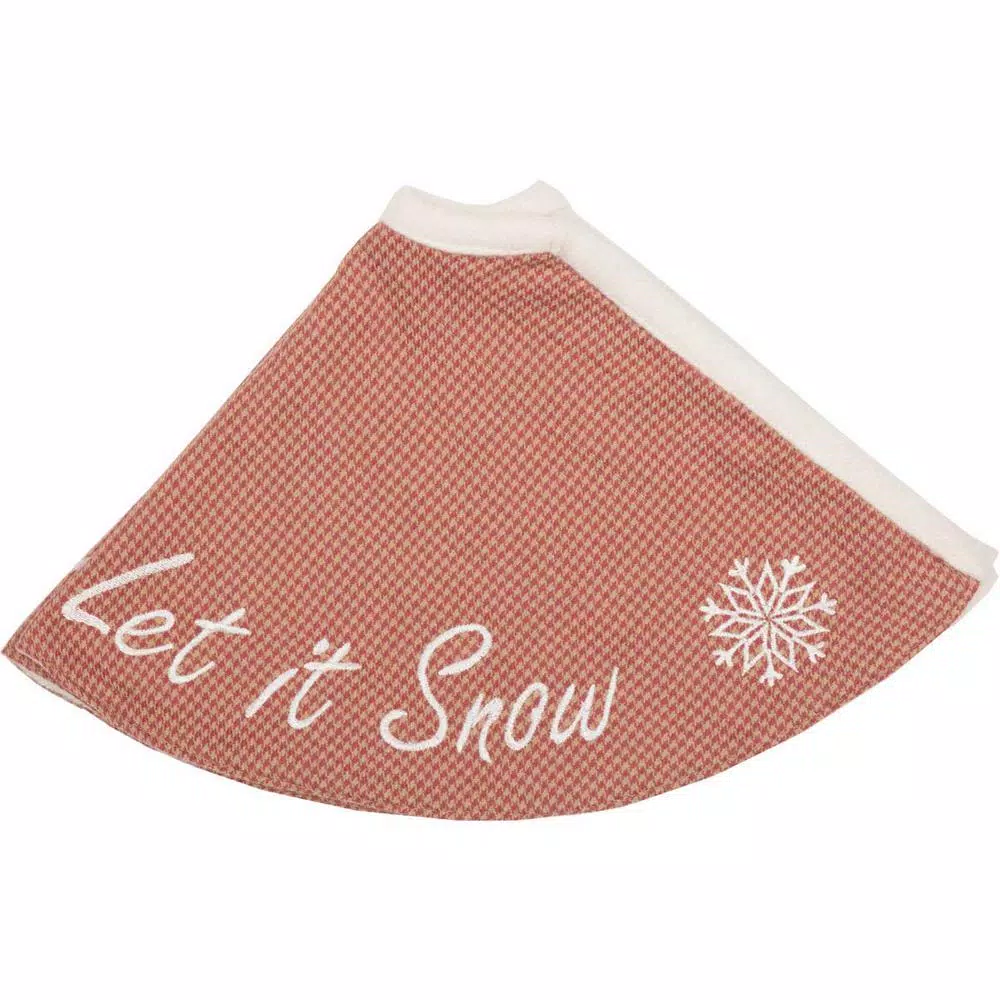 VHC Brands 21 in. Let It Snow Apple Red & Almond Farmhouse Christmas Mini Tree Skirt
