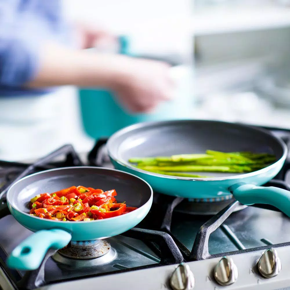 GreenLife Diamond 2.5 qt. Aluminum Ceramic Nonstick Sauce Pan with Glass Lid, Turquoise