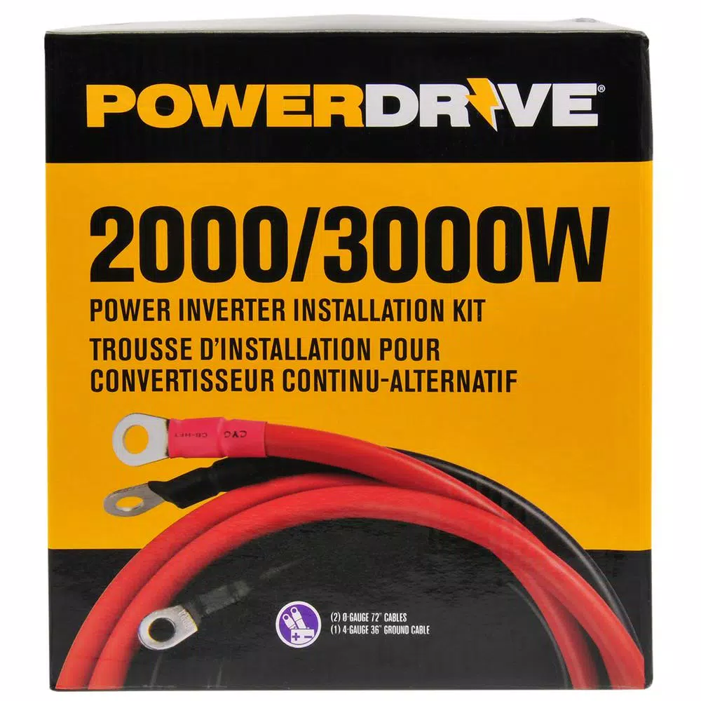 PowerDrive Heavy-Duty 3000-Watt Power Inverter Installation Kit - 0-Gauge Copper Battery Cable Set