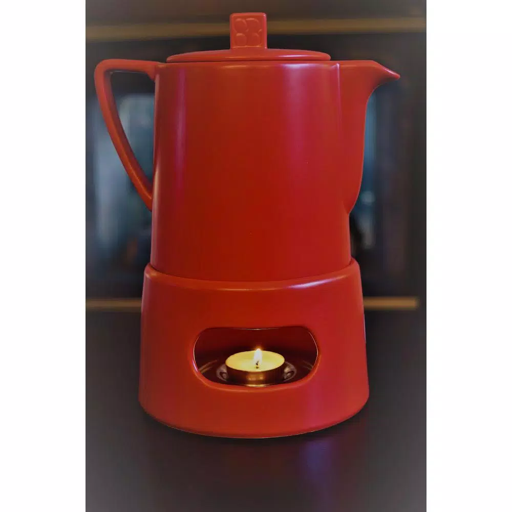 Bredemeijer Lund Red Ceramic Teapot with Tea Warmer and Stainless Steel Filter, 34 fl. oz.