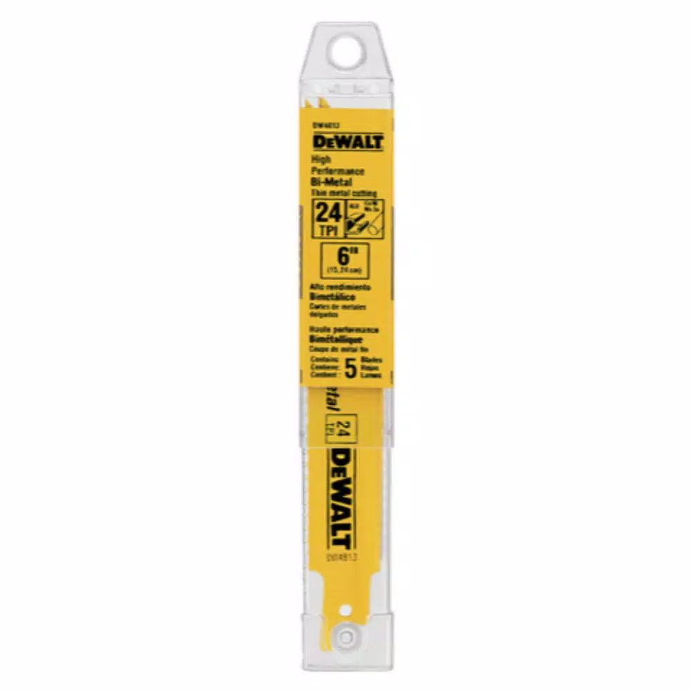 DEWALT 6 in. 24 TPI Bi-Metal Straight Back Reciprocating Saw Blades, 5-Pack
