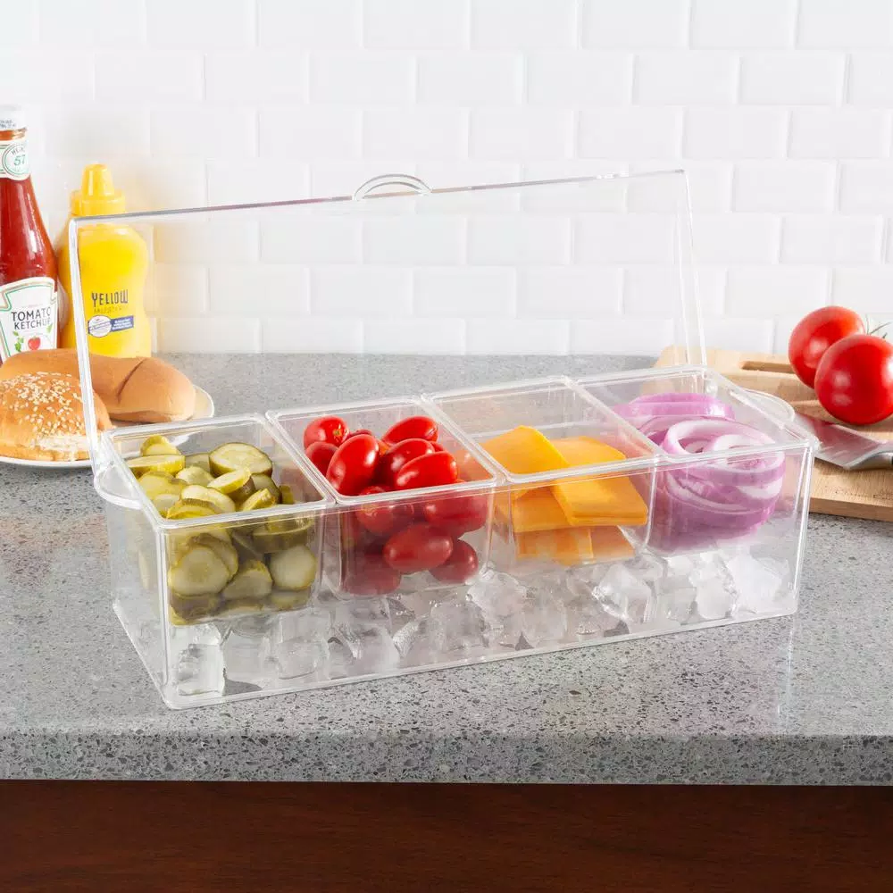 Classic Cuisine Cold Condiment Tray with Ice Chamber and Hinged Lid