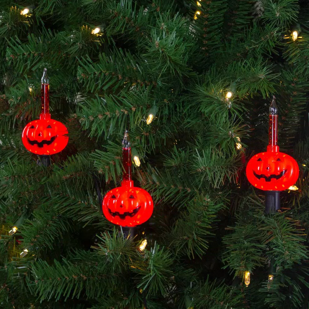Northlight 9 ft. 10-Light Jack O'Lantern Pumpkin Halloween Bubble Light Set with Black Wire