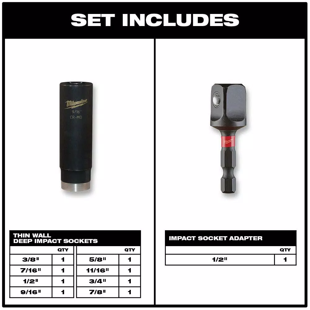 Milwaukee Shockwave 1/2 in. Drive SAE Impact Duty Deep Well Socket Set, 9-Piece