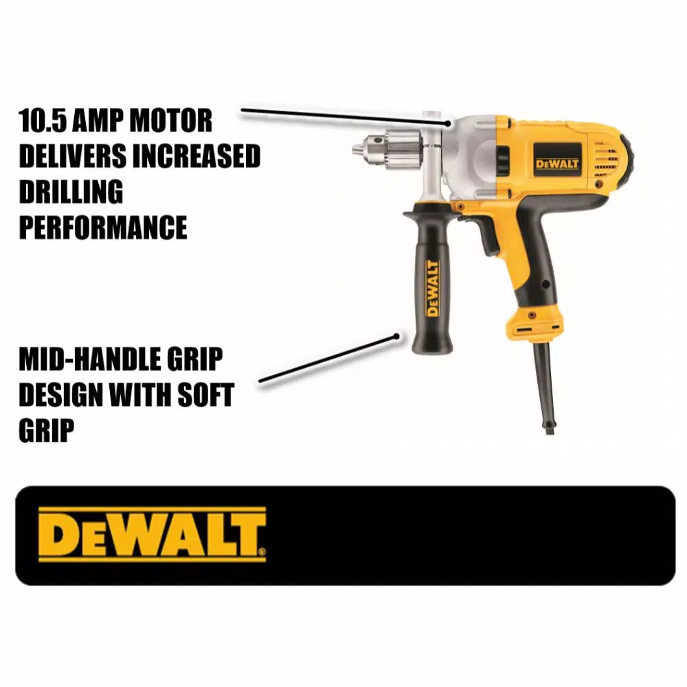 DEWALT DWD216G 1/2 in. Corded Variable Speed Reversing Mid-Handle Drill, 10.5 Amp