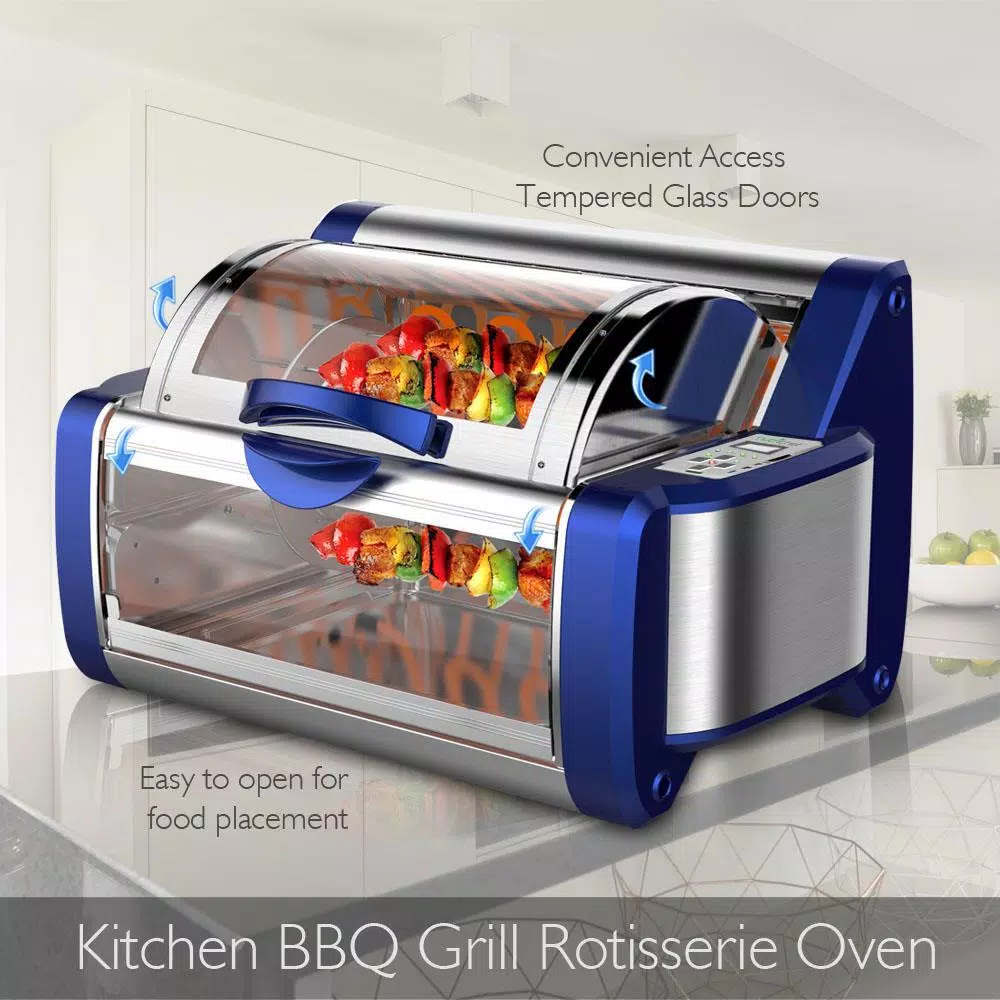 NutriChef 22 Qt Countertop Rotisserie & Grill Oven, 1200W, Blue