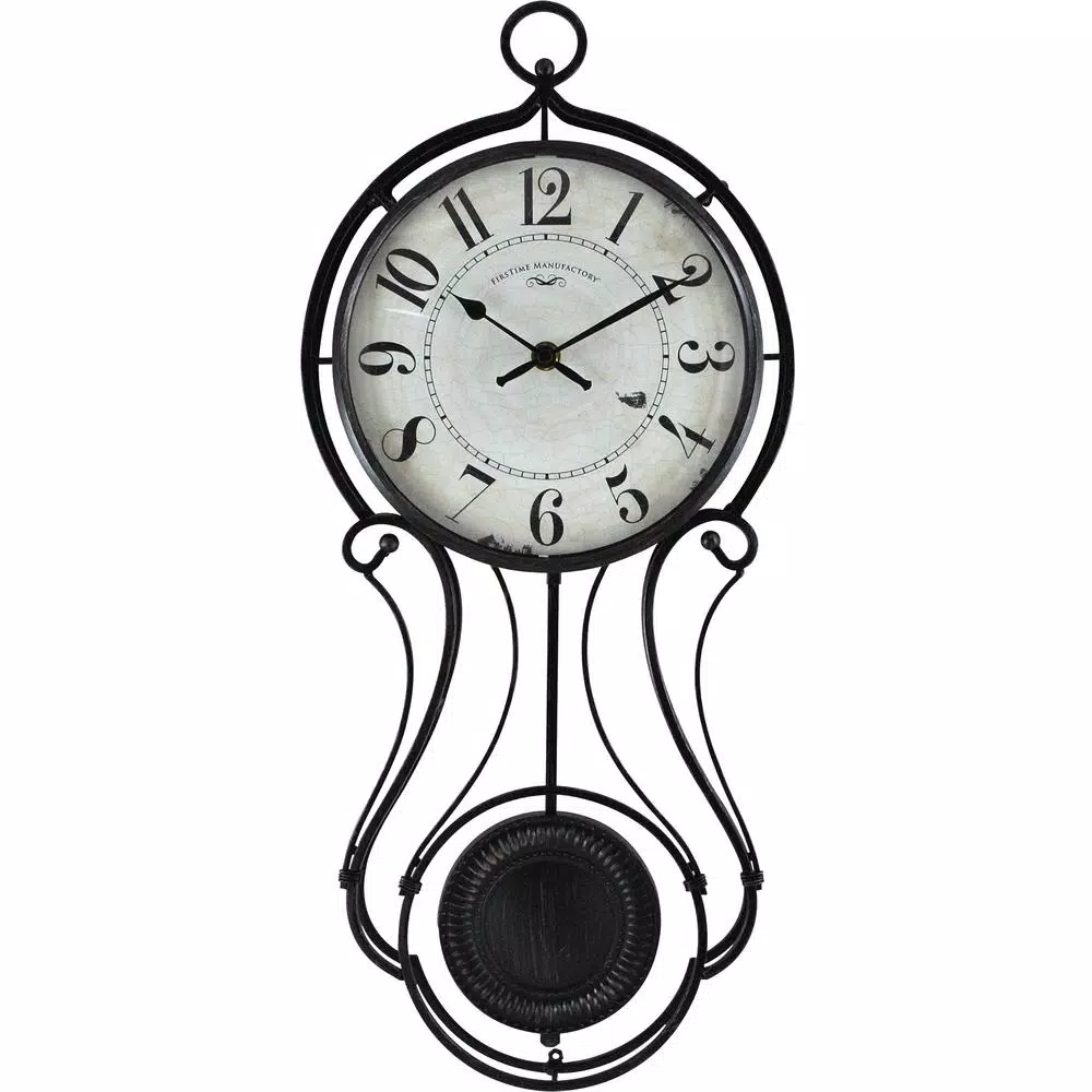 FirsTime & Co. Harwick Pendulum Wall Clock - Black Wrought Iron Farmhouse Decor