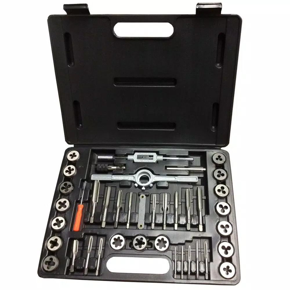 Drill America 40-Piece Carbon Steel NC and NF Tap and Die Set with Round Dies