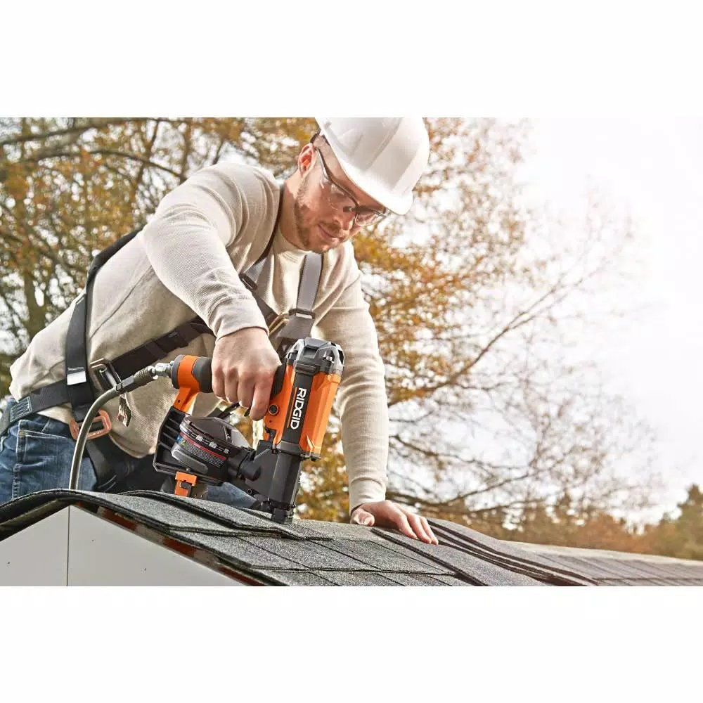 RIDGID 15-Degree 1-3/4 in. Coil Roofing Nailer with 50 ft. Lay Flat Air Hose Kit