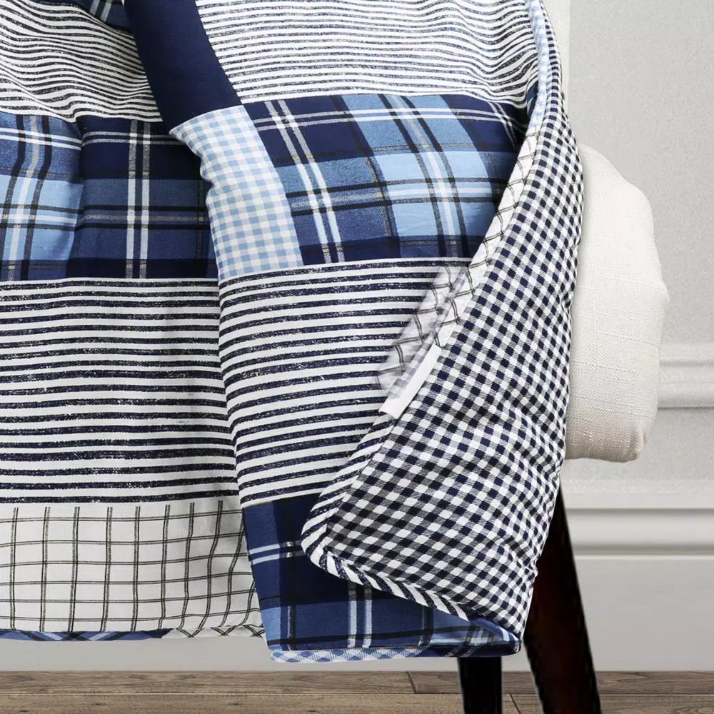Lush Decor Greenville Navy Blue Reversible Plaid Cotton Throw Blanket