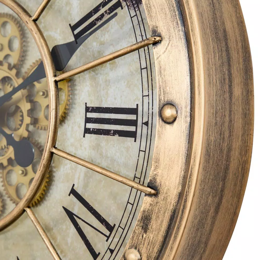Yosemite Home Decor Gilded Round Gear Wall Clock - Industrial Steampunk Style