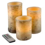 Lavish Home Cream Flameless Birch Bark Pillar Candle Set with Remote thumbnail 1