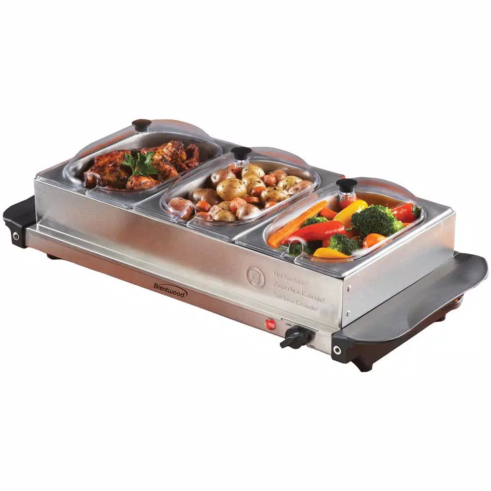 Brentwood Appliances BF-315 4.5 Qt. Stainless Steel 3-Pan Buffet Server and Warming Tray