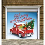 My Door Decor 7 ft. x 8 ft. Red Truck Christmas Garage Door Mural Banner thumbnail 2