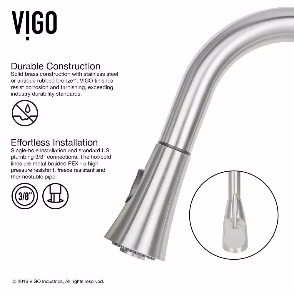 VIGO Aylesbury Single-Handle Pull-Down Kitchen Faucet with Soap Dispenser, Stainless Steel