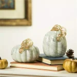 Glitzhome 5.71 in. Gray Marble Tall Glass Pumpkin - Handmade Indoor Tabletop Decor thumbnail 7