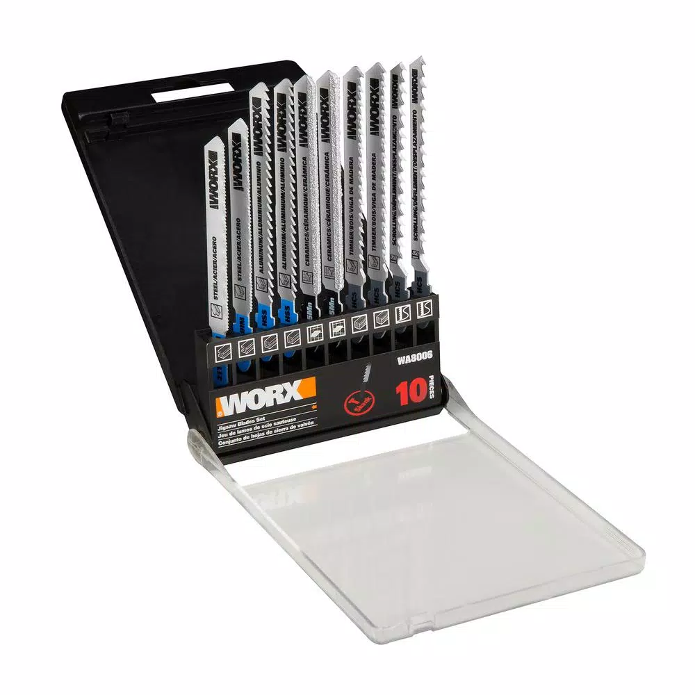 Worx T-Shank Jigsaw Blade Assortment Set, 10-Piece Multi-Purpose Kit for Worx Blade Runner and Rockwell