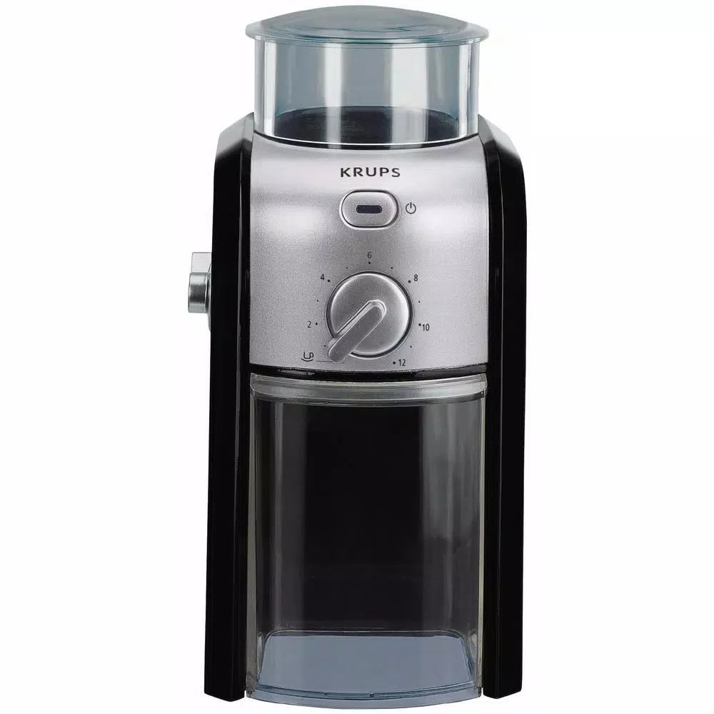 Krups GVX2 Black Stainless Steel Flat Burr Coffee Grinder, 17 Grind Settings