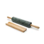 Fox Run Green Marble Rolling Pin with Wooden Handles and Base thumbnail 3