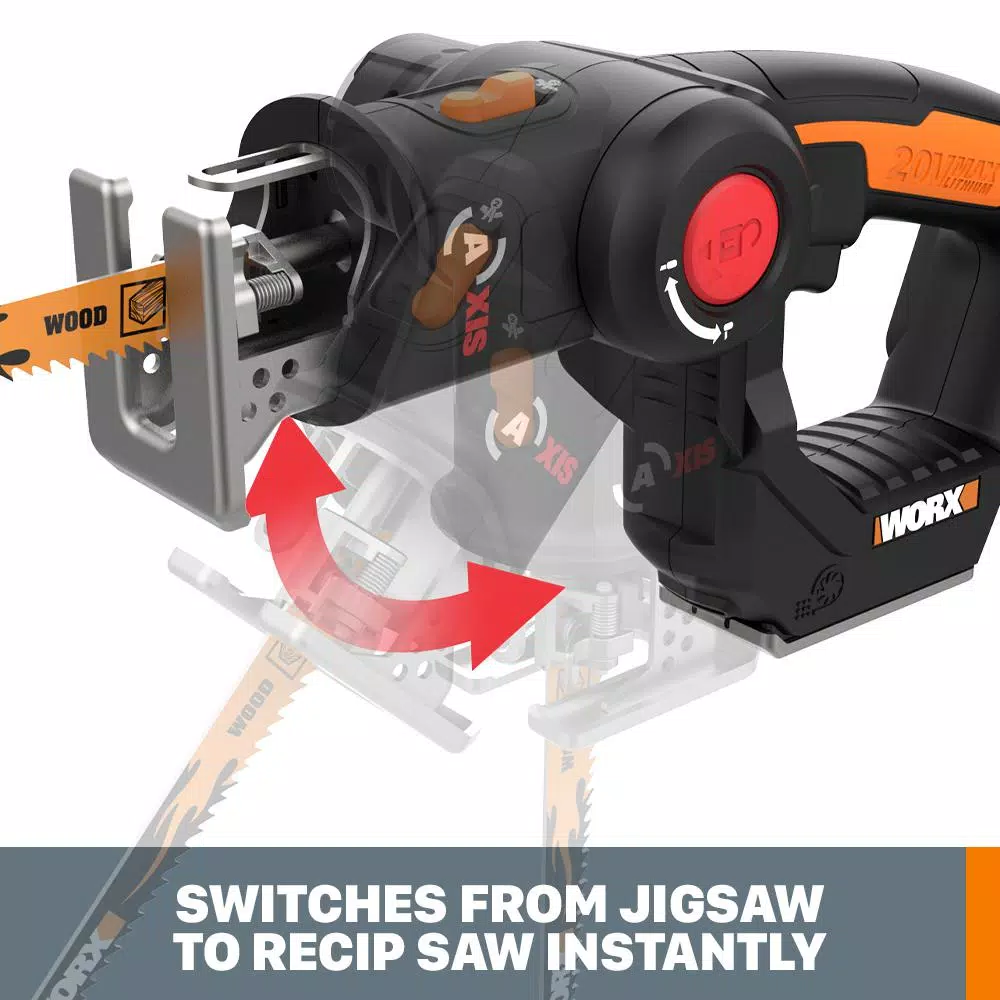 Worx WX550L 20V Power Share AXIS 2-in-1 Convertible Jigsaw and Reciprocating Saw Kit