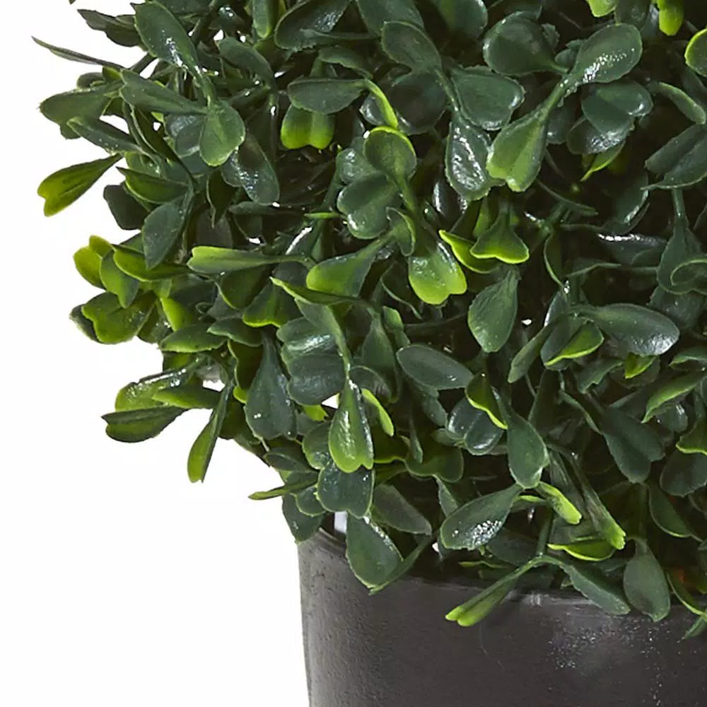 Nearly Natural 13 in. Artificial Boxwood Topiary Plant with Planter, UV Resistant, Indoor/Outdoor