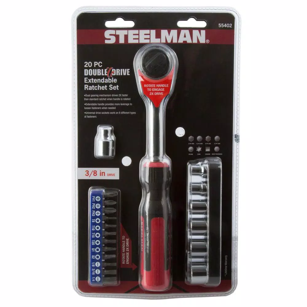 STEELMAN PRO STEELMAN 20-Piece 3/8 in. Double Drive Extendable Ratchet and Universal Socket Set