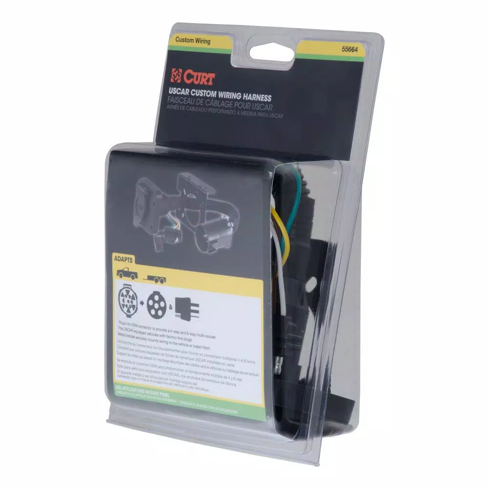 CURT Dual-Output 6-Way Round and 4-Way Flat Trailer Wiring Adapter for USCAR Connectors
