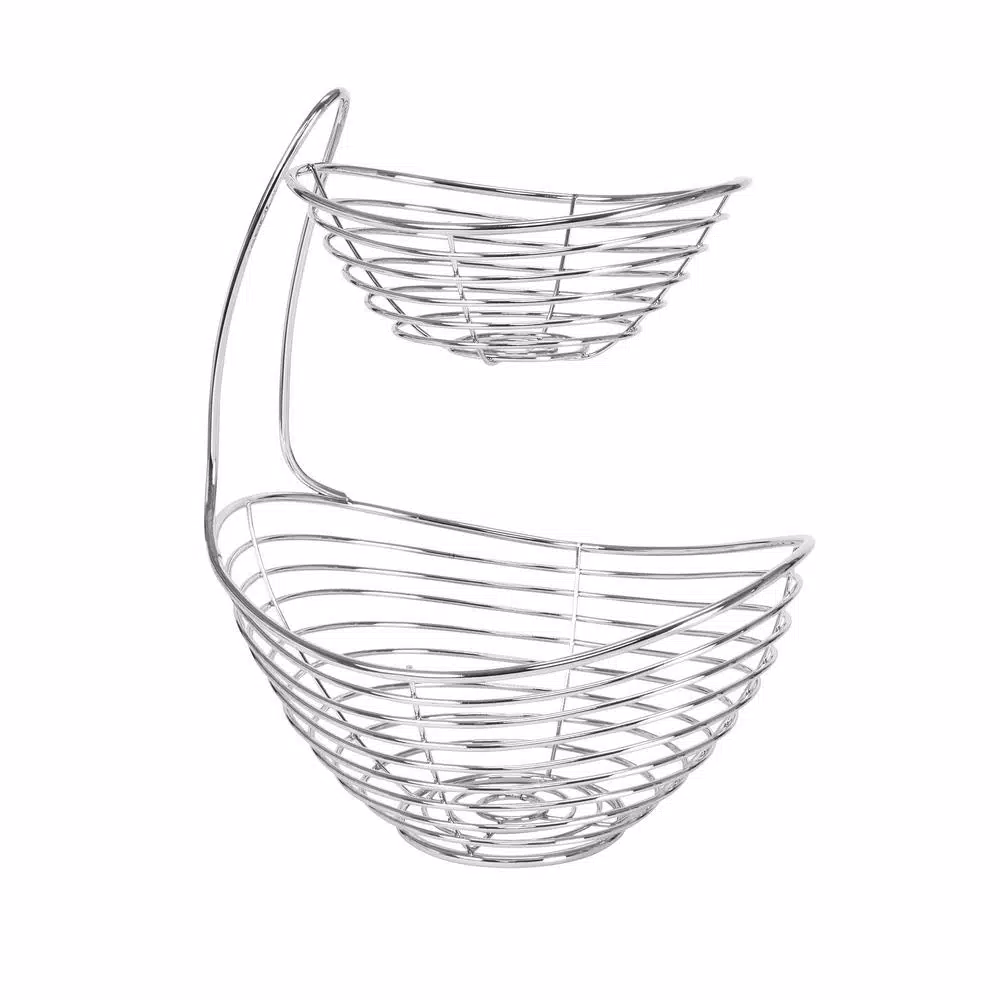 Spectrum Opus Arched 2-Tier Chrome Server Basket, Steel Fruit and Vegetable Organizer