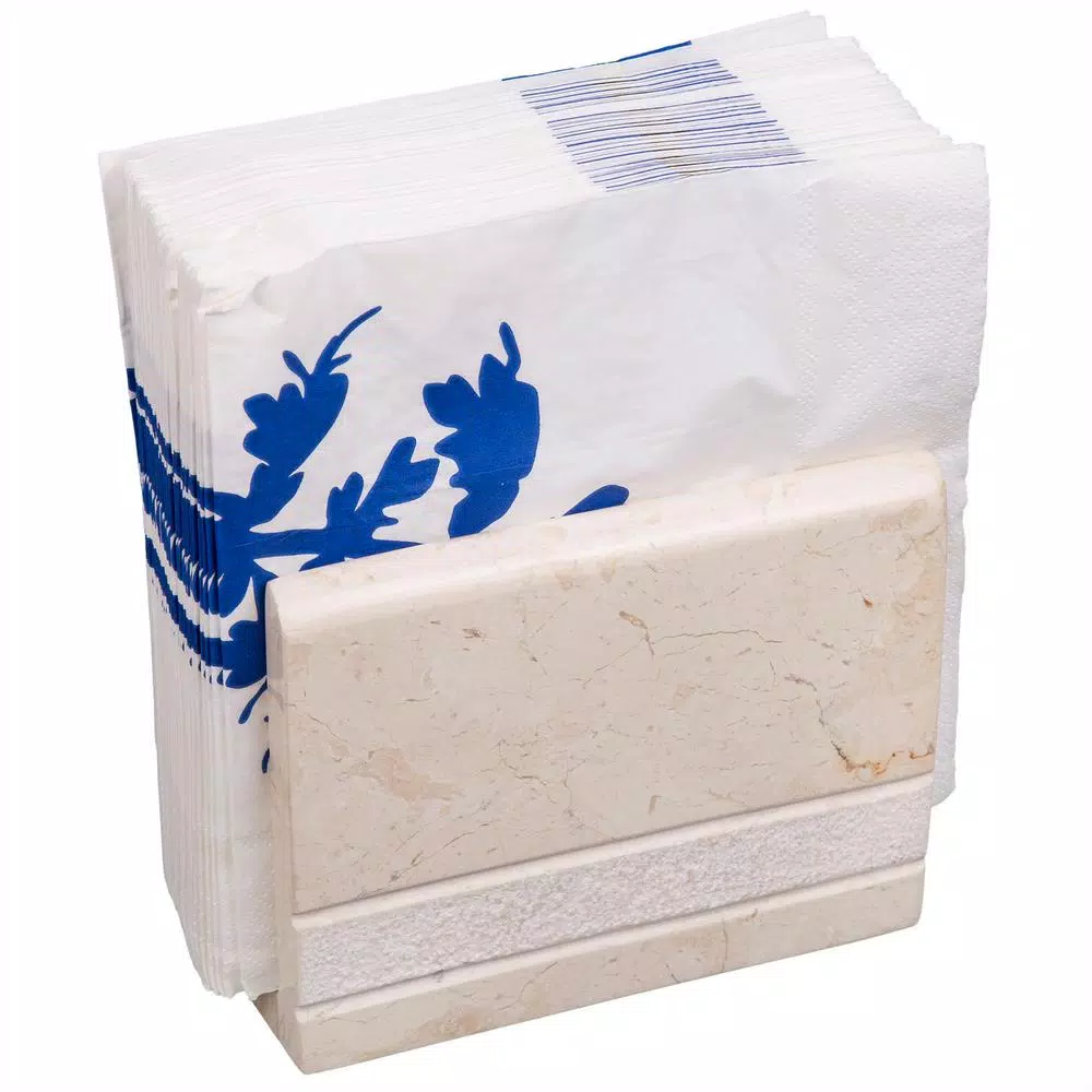 Creative Home Natural Beige Champagne Marble Napkin Holder - Hand Carved Elegant Tabletop Stand