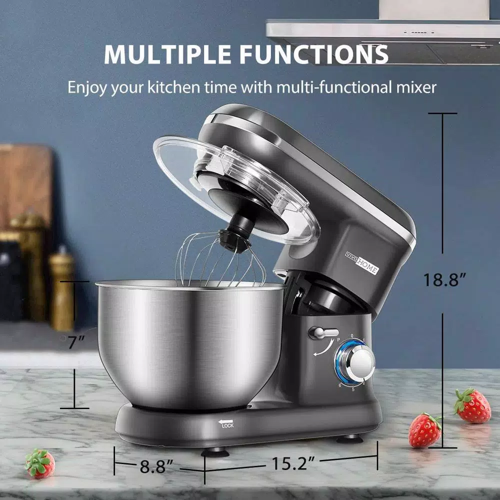 VIVOHOME 650W 6-Qt. Tilt-Head Kitchen Stand Mixer with Stainless Steel Bowl and 6 Speeds, Gray
