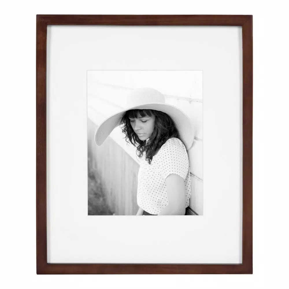 DesignOvation Gallery 13 x 16 in. Walnut Brown Wood Picture Frame with White Mat for 8 x 10 in. Photos