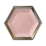 Sugar Plum Party SugarPlum Collection Hexagon Blush Pink Dinner Plates with Metallic Silver Rim, 16-Piece Set thumbnail 1