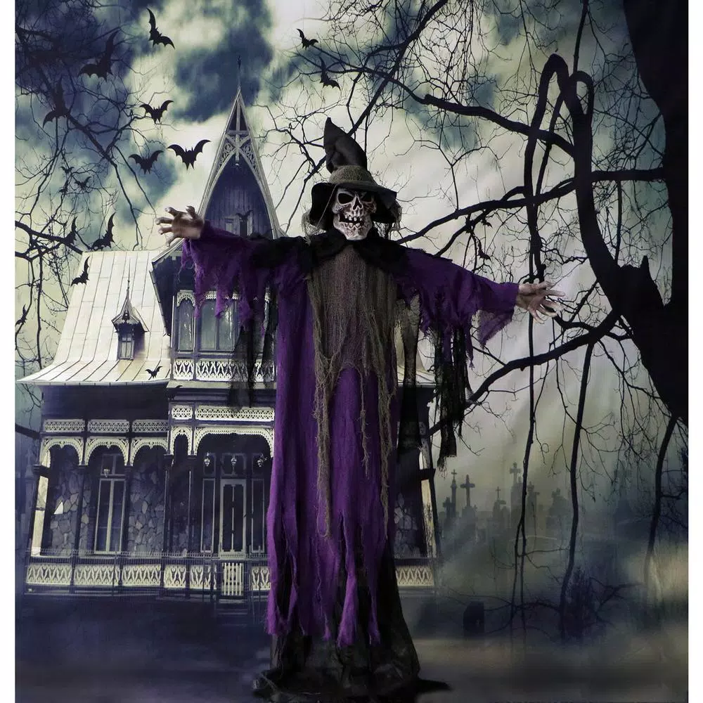 Haunted Hill Farm 6 ft. Animated Skeleton Witch Halloween Prop with Multi-Color Light Effects