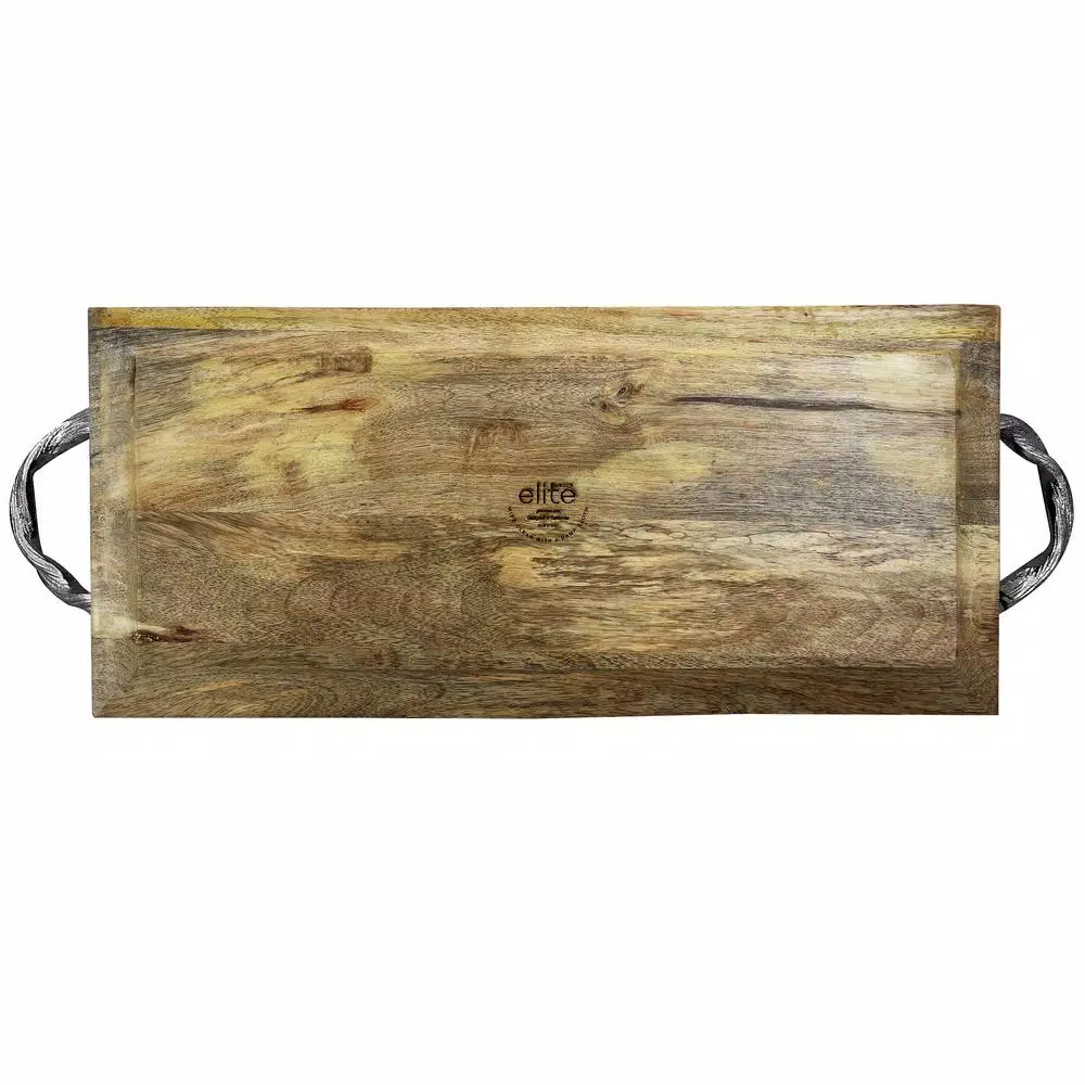 Gibson Elite Philomena Mango Wood Enamel Serving Tray with Watercolor Leaf Design