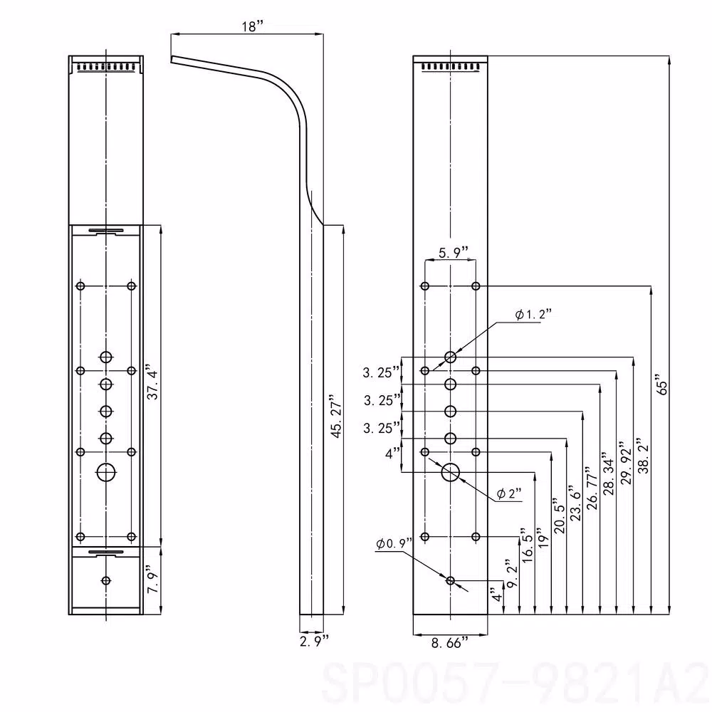 AKDY 65 in. 8-Jet Shower Panel System, Space Gray Brushed Stainless Steel with Rainfall, Waterfall & Wand