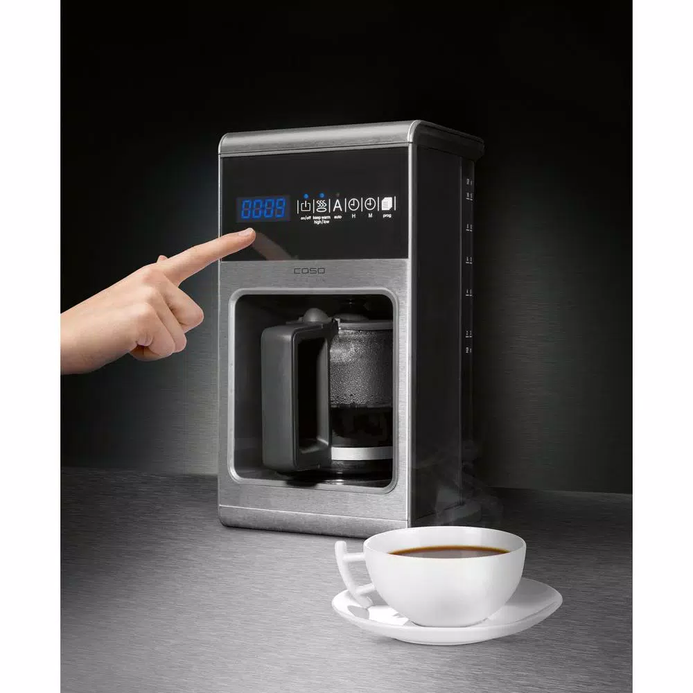 CASO Design Coffee One 10-Cup Filter Coffee Maker with Crema Magic Electric Milk Frother, Silver/Black