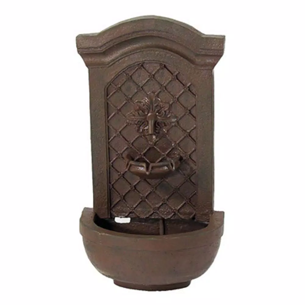 Sunnydaze Decor Rosette Resin Weathered Iron Solar Outdoor Wall Fountain with Battery Backup