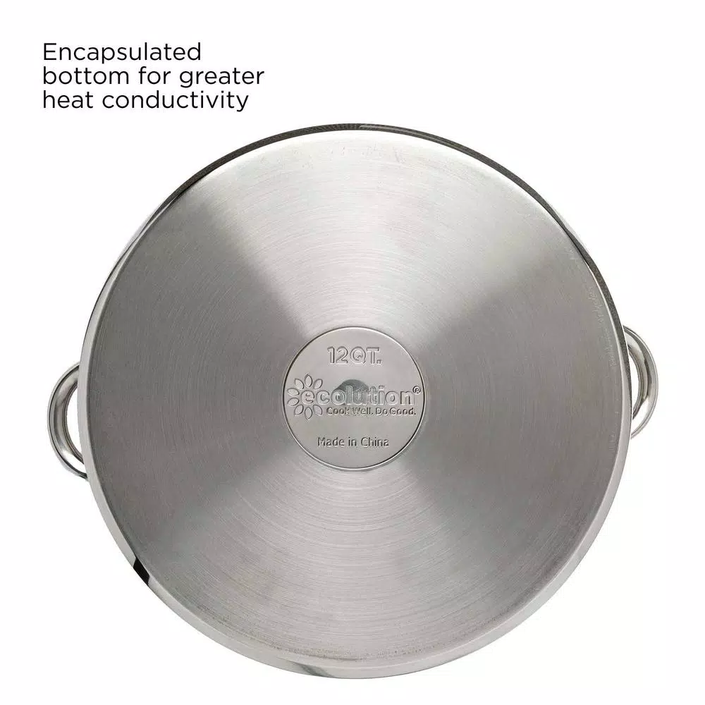 Ecolution Pure Intentions 12 Qt. Stainless Steel Stock Pot with Glass Lid