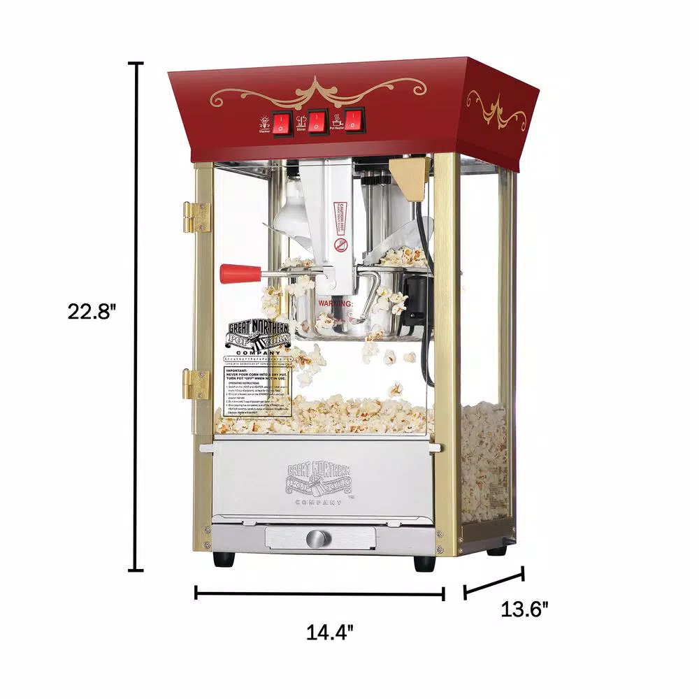 Great Northern Red Antique Style 8 oz. Commercial Popcorn Popper Machine with Tempered Glass