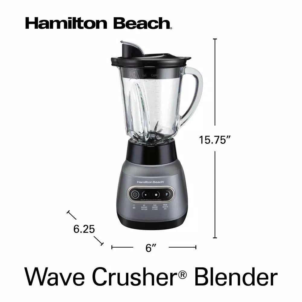 Hamilton Beach Wave Crusher 800W Blender with 40 oz. Pitcher and 20 oz. Travel Jar, Gray