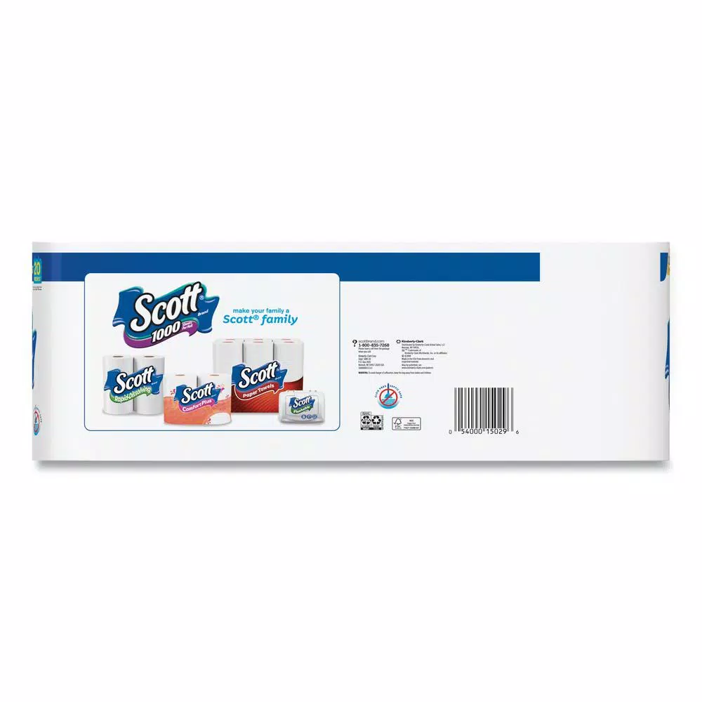 Scott 1-Ply Standard Roll Bathroom Tissue, 1000 Sheets Per Roll, 20 Rolls Per Pack