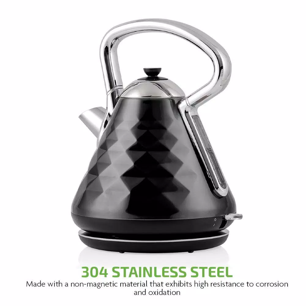 Ovente Cleo Collection 1.7L Electric Kettle, 1500W Stainless Steel Tea Kettle with Auto Shut-Off, Black