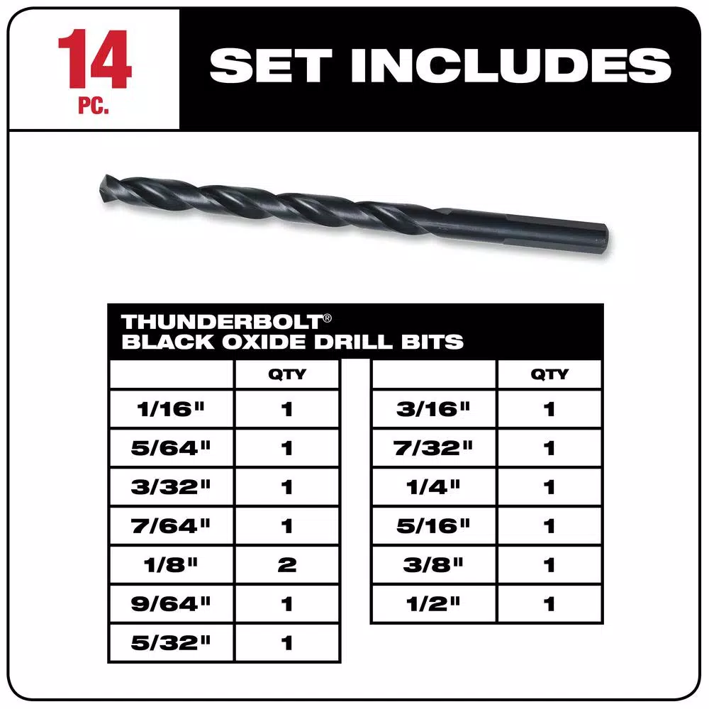 Milwaukee Black Oxide Twist Drill Bit Set, 14-Piece