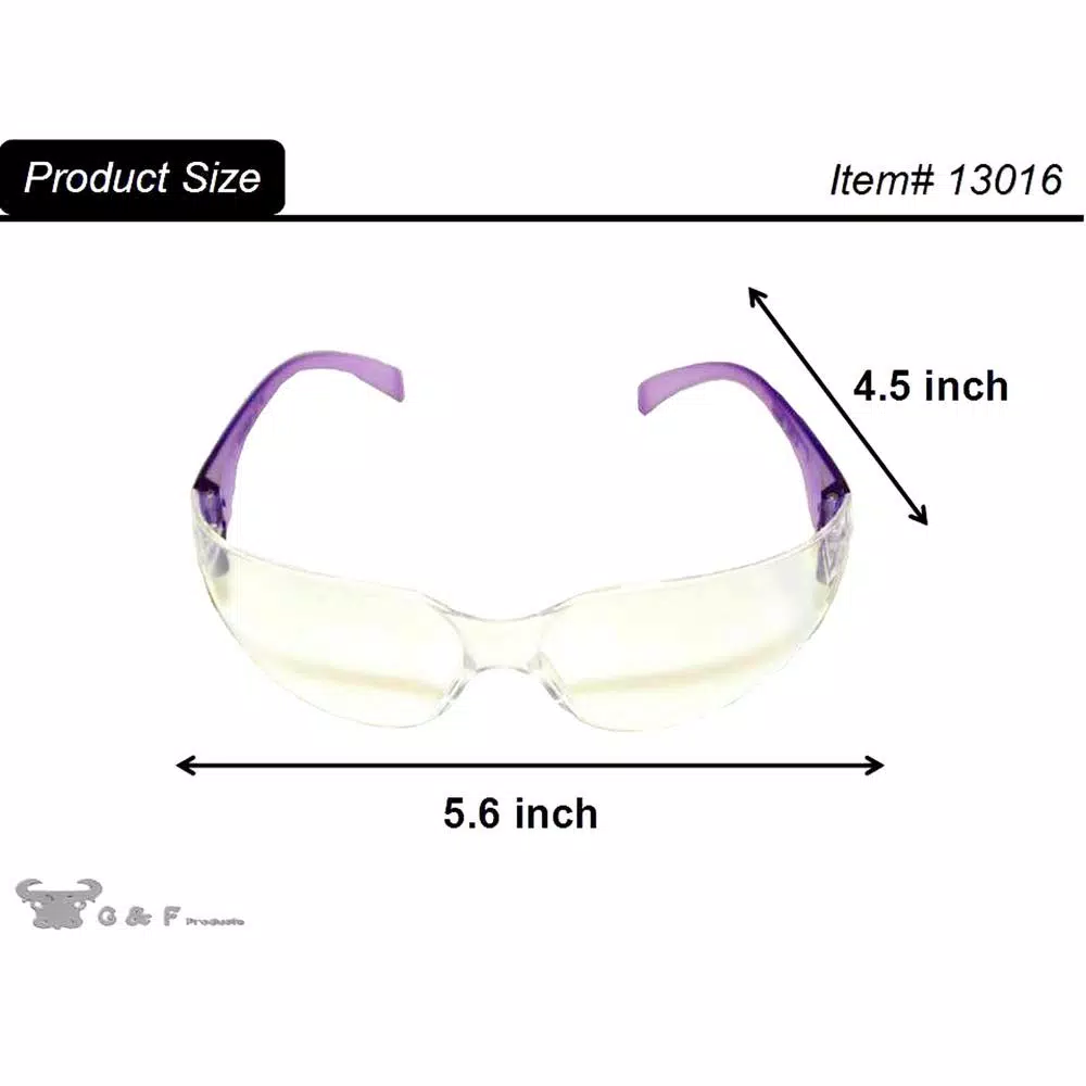G & F Products EyePro Clear Lens Safety Goggles, Impact & Ballistic Resistant, 6 Colors (12-Pack)