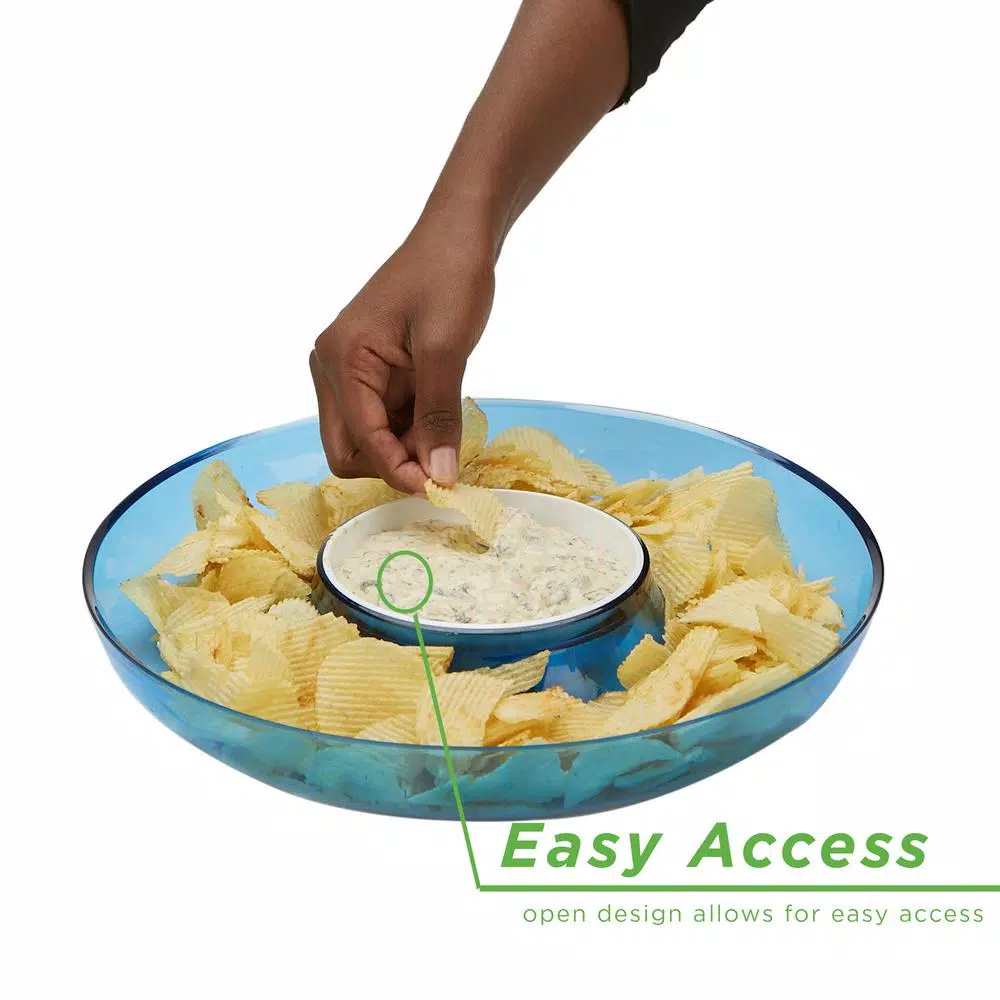 Mind Reader Blue Acrylic Chip and Dip Bowl Set, 13-inch Round Serving Tray for Snacks and Dips